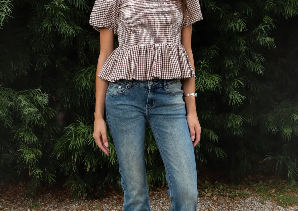 Brown Sugar Gingham Peplum Top