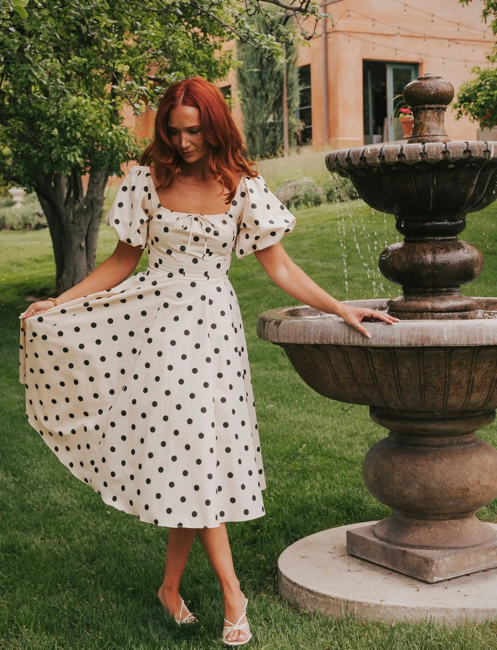 Bardot Polka Dot Midi Dress
