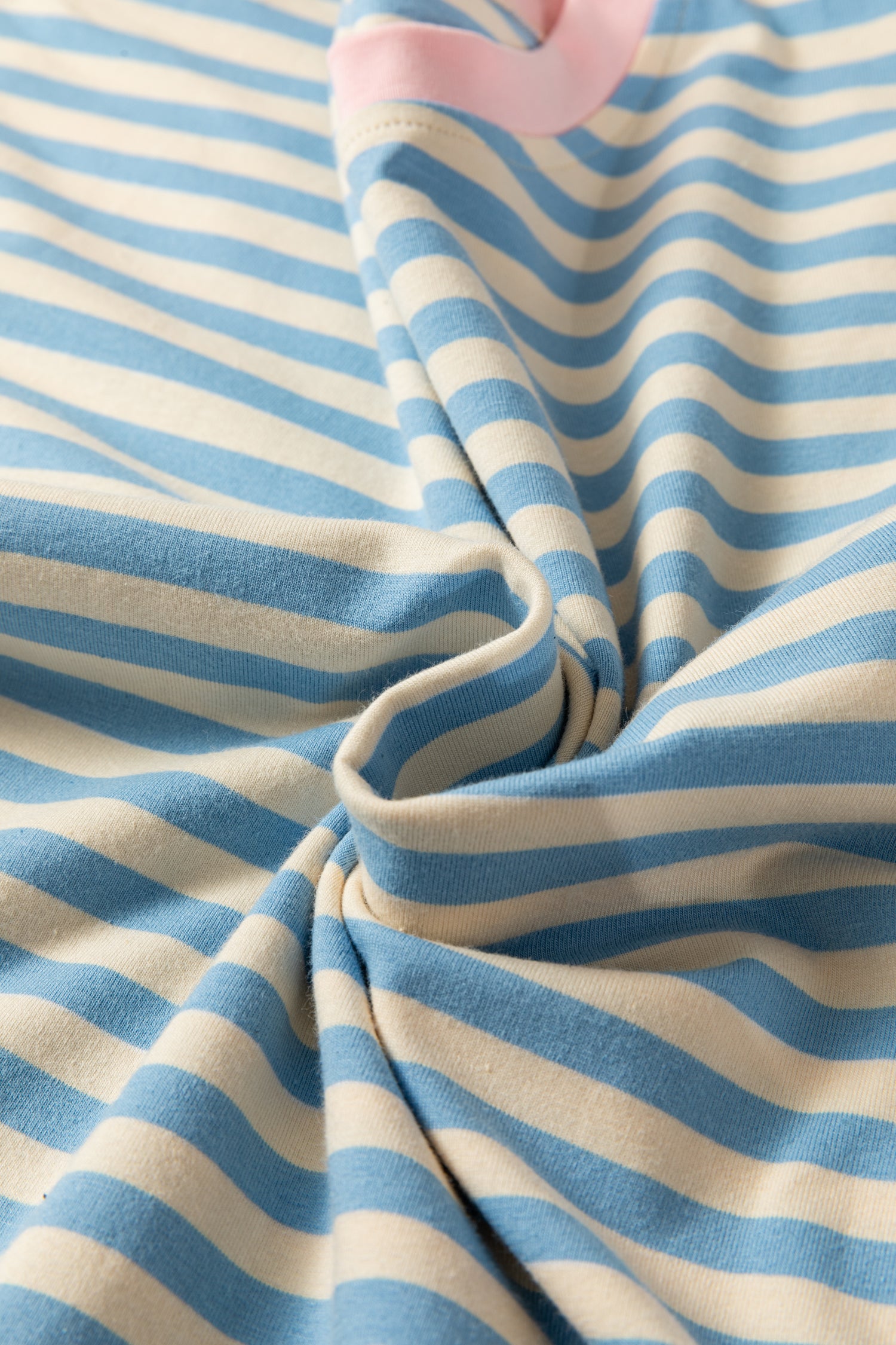 Sky Blue Stripe Contrast Crew Neck Drop Shoulder Loose Tee