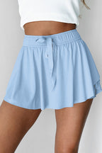 Sky Blue Drawstring High Waist Lined Tennis Skort