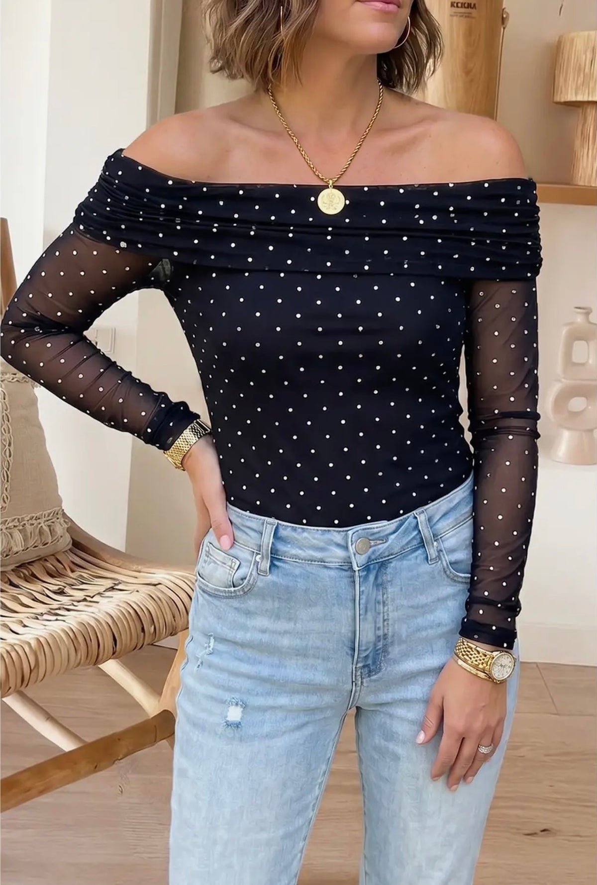 Polka Dot Off Shoulder Top