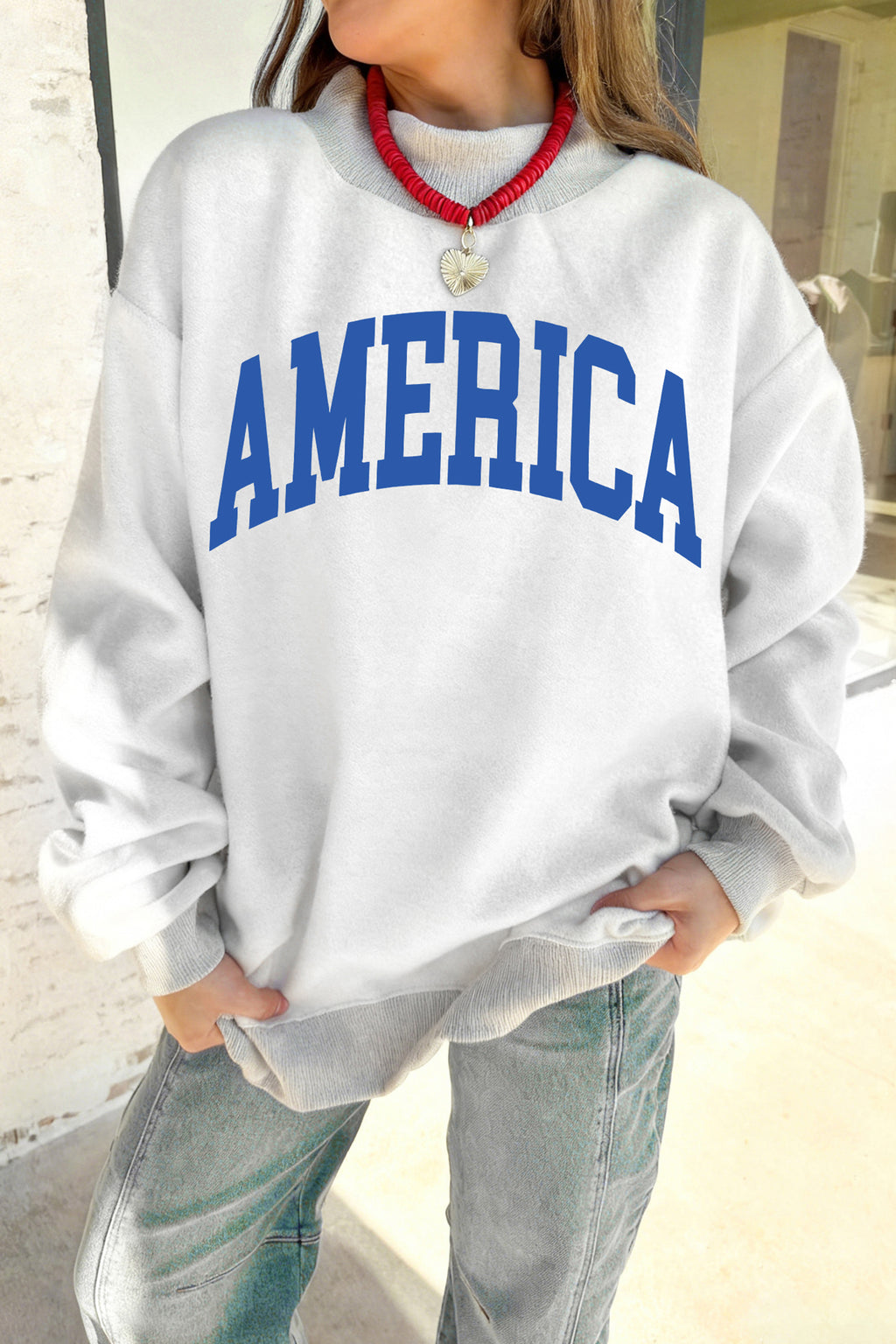 Light Grey Mock Neck Reversible USA/America Graphic Sweatshirt