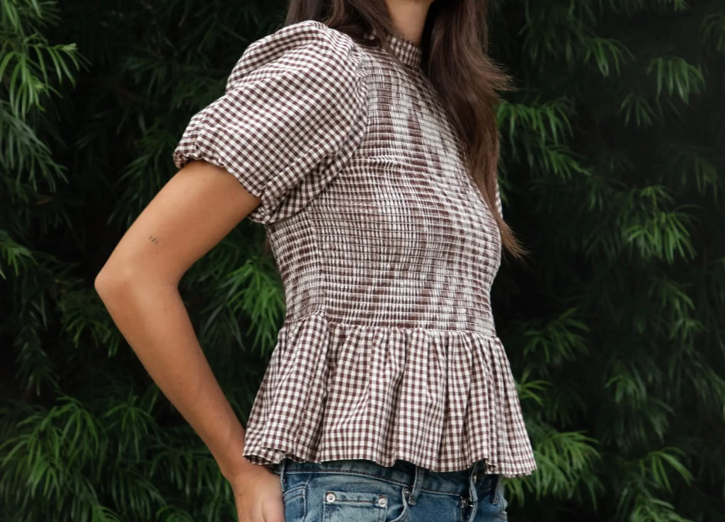 Brown Sugar Gingham Peplum Top
