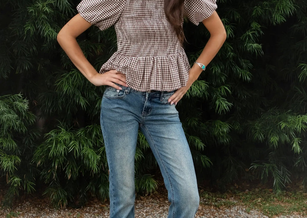 Brown Sugar Gingham Peplum Top