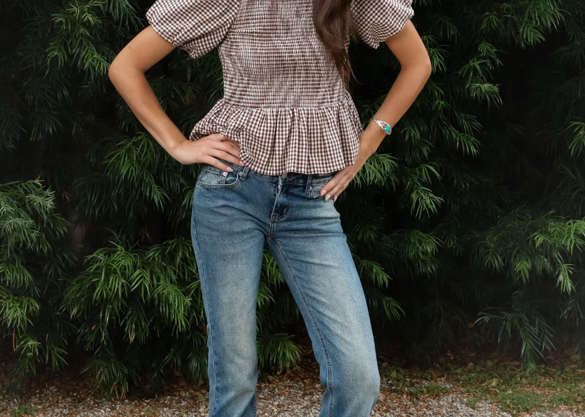 Brown Sugar Gingham Peplum Top
