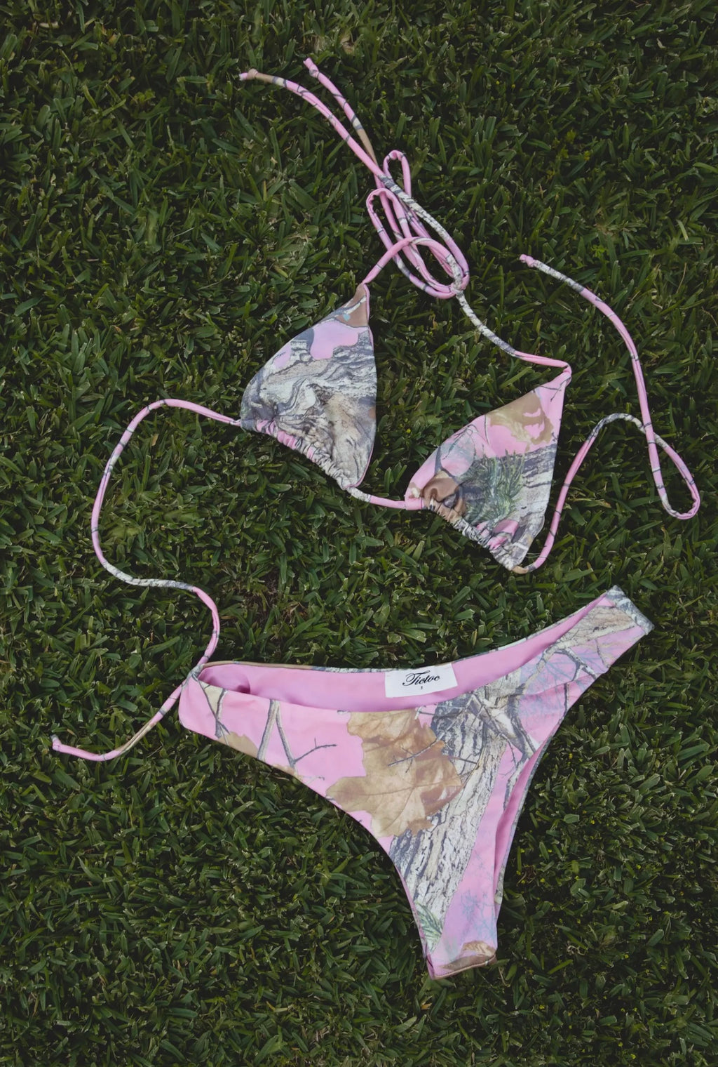 Pink magnolia camo bikini set