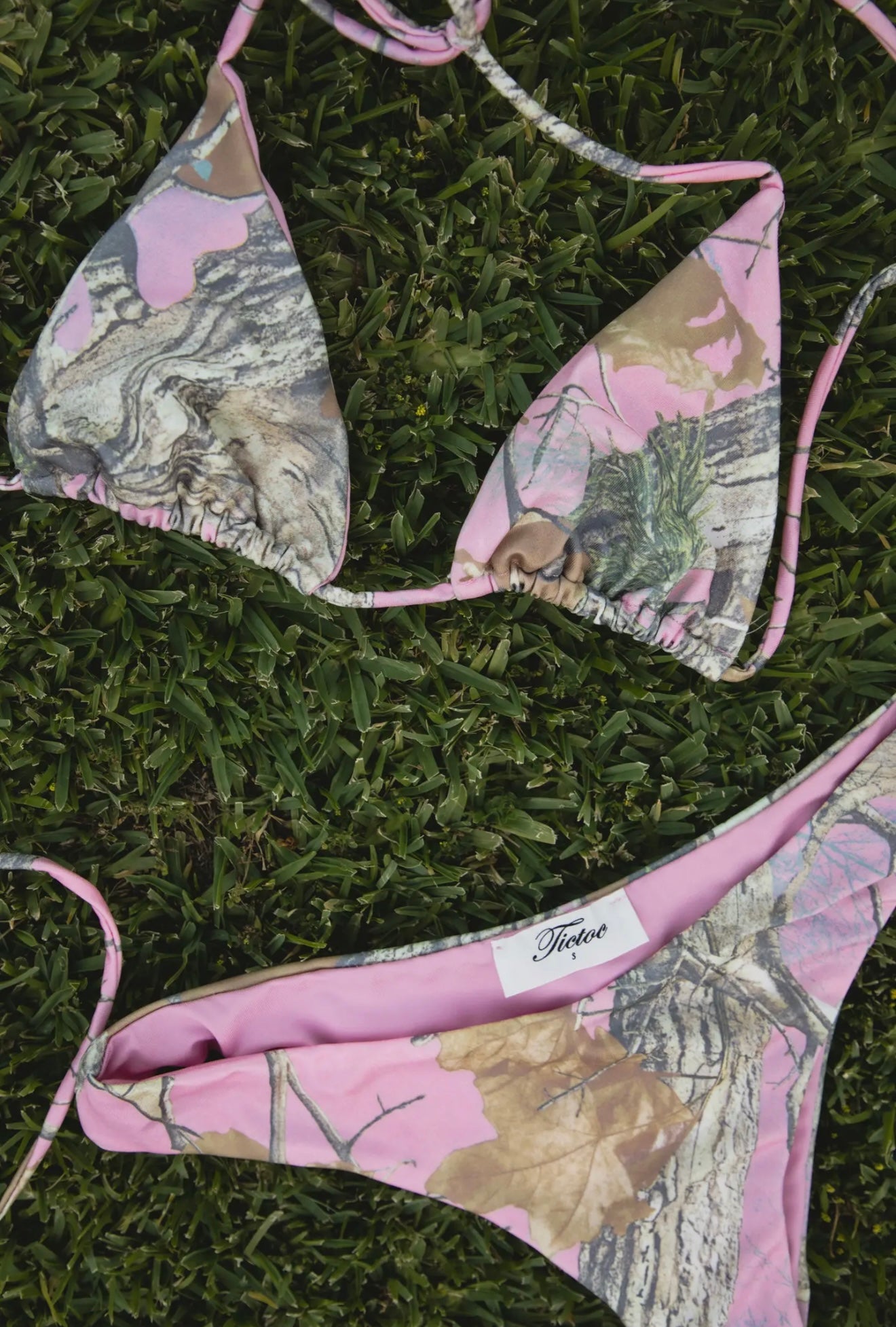Pink magnolia camo bikini set