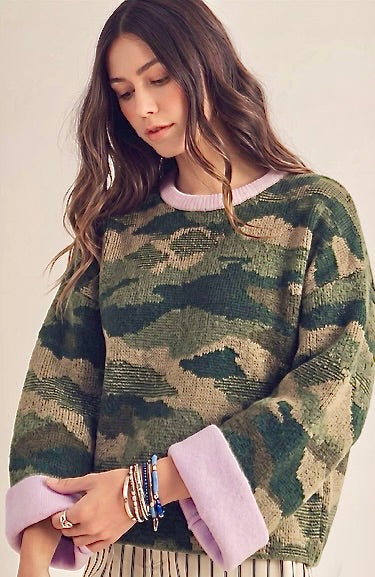 Pink And Camo Long Sleeve Sweater