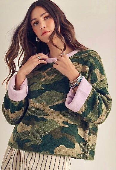 Pink And Camo Long Sleeve Sweater