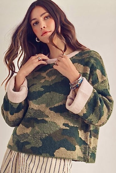 Pink And Camo Long Sleeve Sweater
