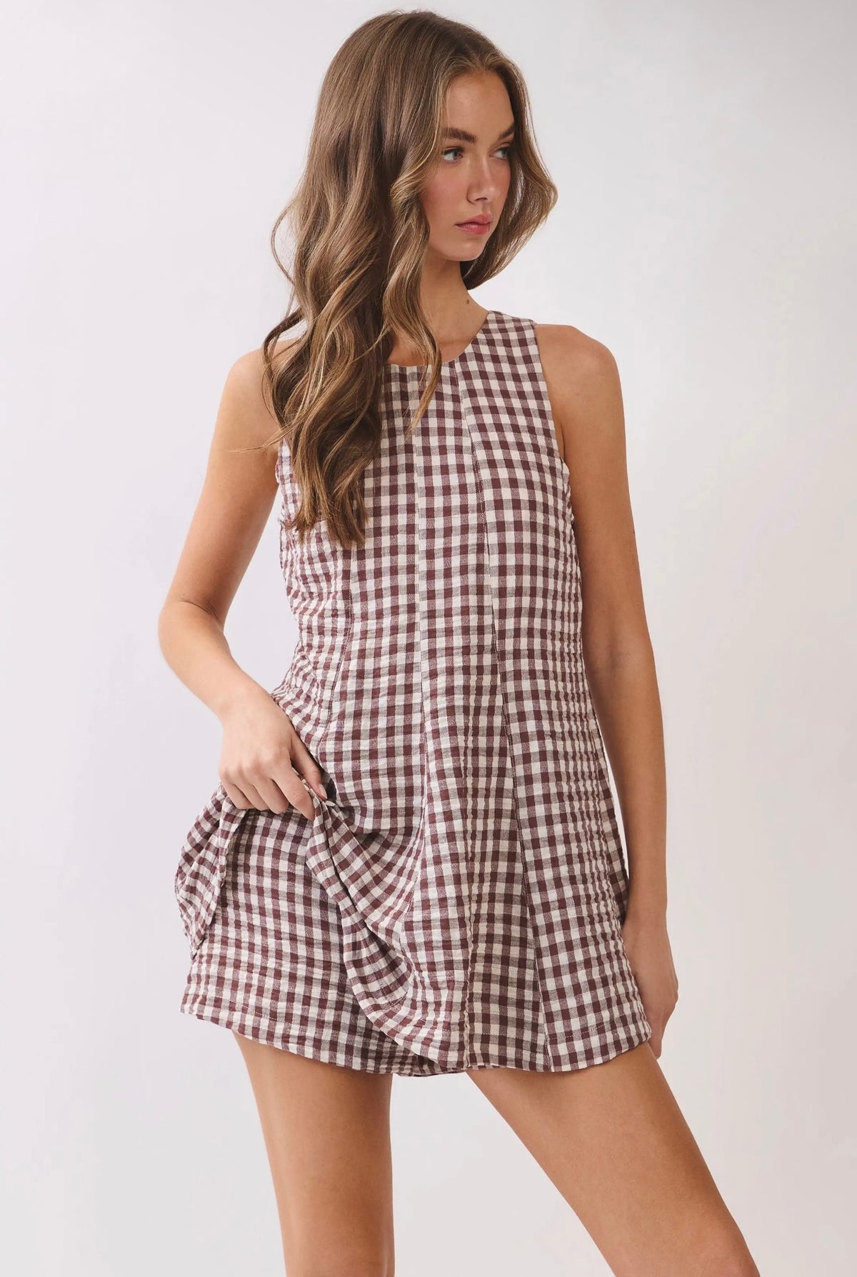 Mocha Meadow Gingham Romper