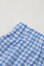 Blue Vintage Gingham Print High Waisted Loose Shorts