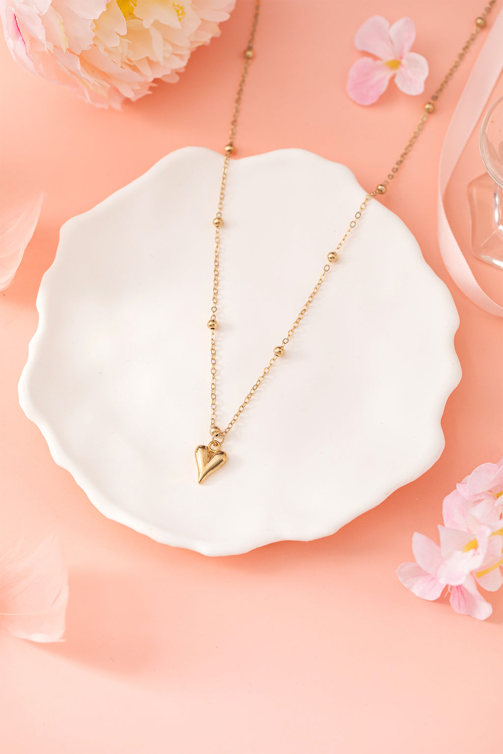 Gold Plated Alloy Puffed Heart Necklace